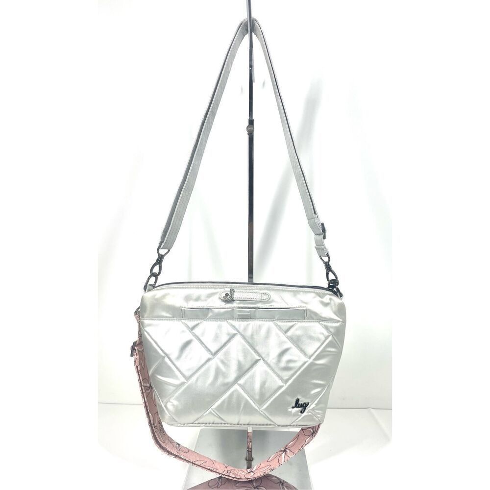 Lug Flare 2 Metallic Silver Convertible Crossbody Bag 2 Straps Floral Silver